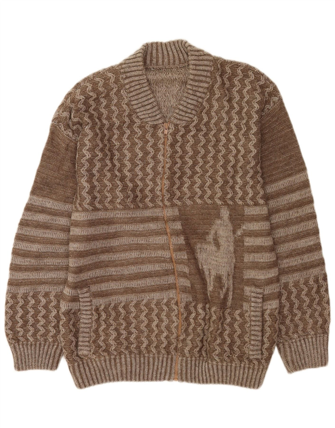 Maglione cardigan grafico da uomo vintage grande lana patchwork marrone