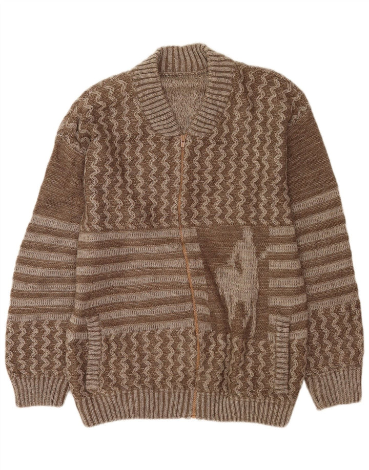 Maglione cardigan grafico da uomo vintage grande lana patchwork marrone