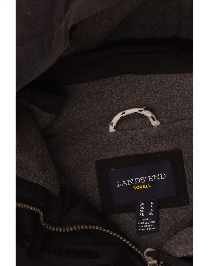 Cappotto giacca a vento con cappuccio da donna Lands End UK 16 grande nylon nero