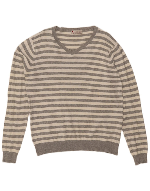 Maglione Zara da uomo con scollo a V, cotone a righe grandi grigie