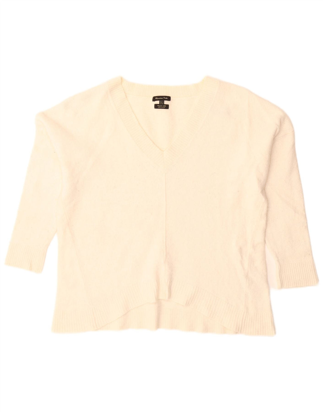 Maglione maglione oversize con scollo a V da donna Massimo Dutti UK 10 piccolo bianco sporco