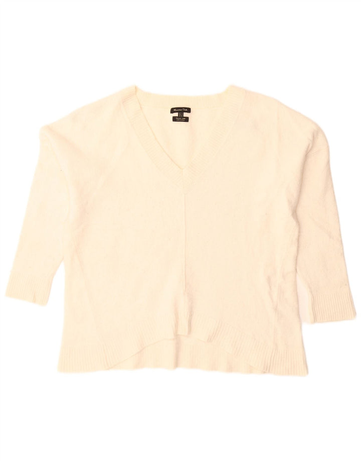 Maglione maglione oversize con scollo a V da donna Massimo Dutti UK 10 piccolo bianco sporco