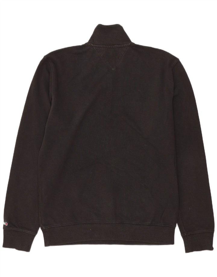 TOMMY HILFIGER Felpa da uomo con zip e collo maglione medio cotone nero
