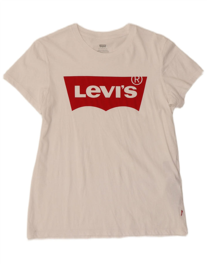T-shirt grafica da donna LEVI'S Top UK 10 piccola in cotone bianco