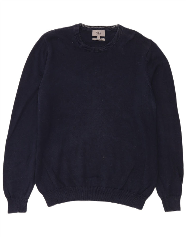 Maglione maglione girocollo da uomo Marks & Spencer grande cotone blu navy