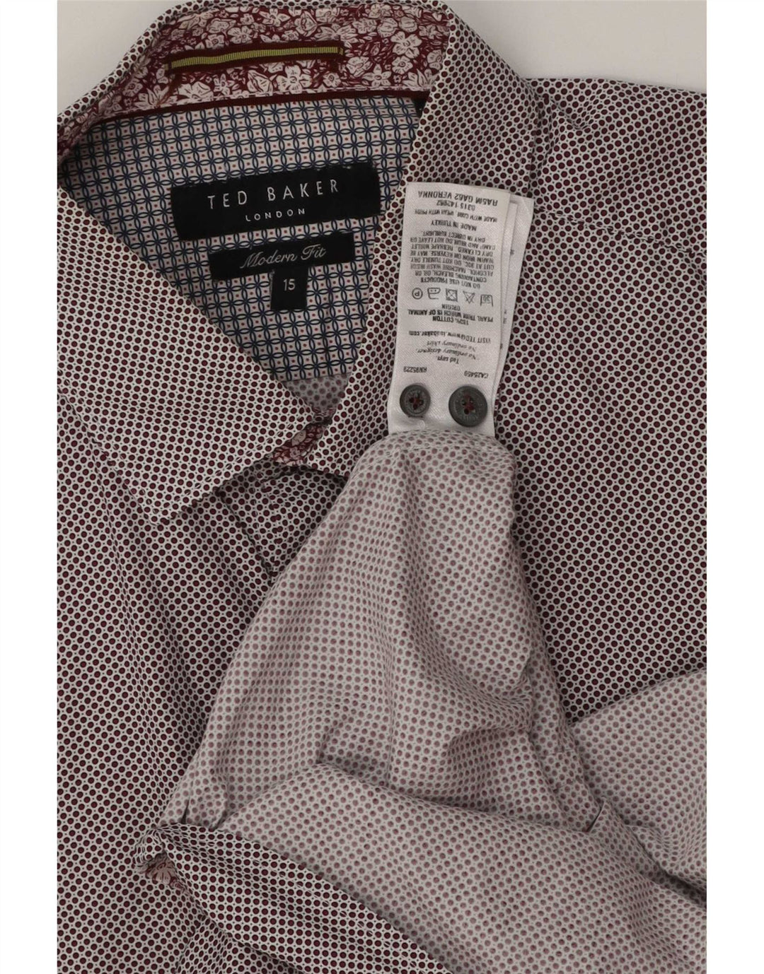 Ted Baker Camicia da uomo dal taglio moderno taglia 15 in cotone maculato marrone medio