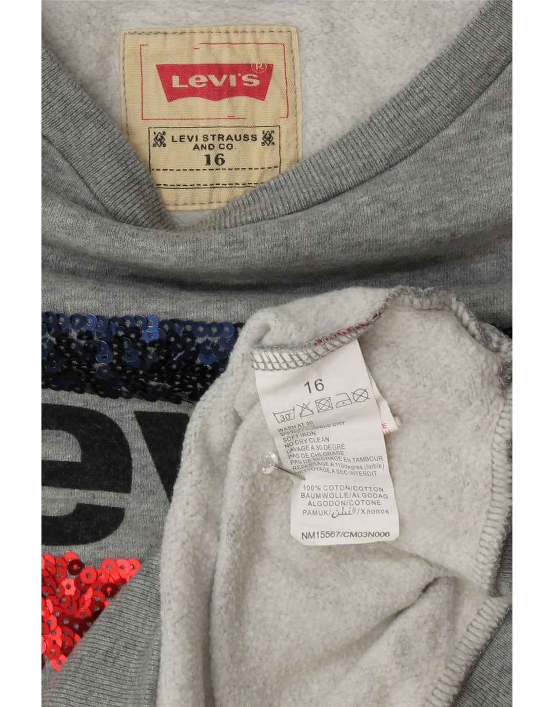 LEVI'S Girls Graphic Sweatshirt Jumper 15-16 Years Grey Cotton