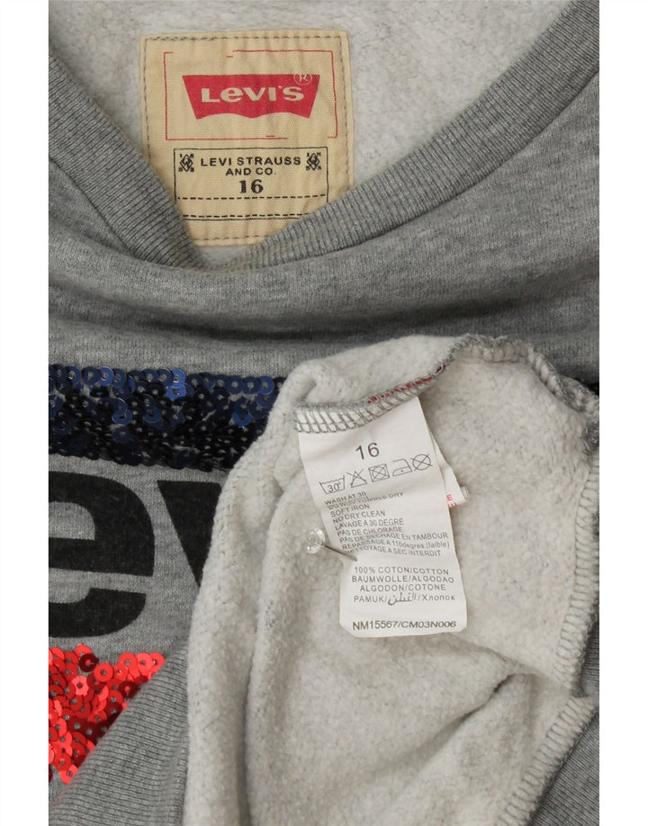 LEVI'S Girls Graphic Sweatshirt Jumper 15-16 Years Grey Cotton