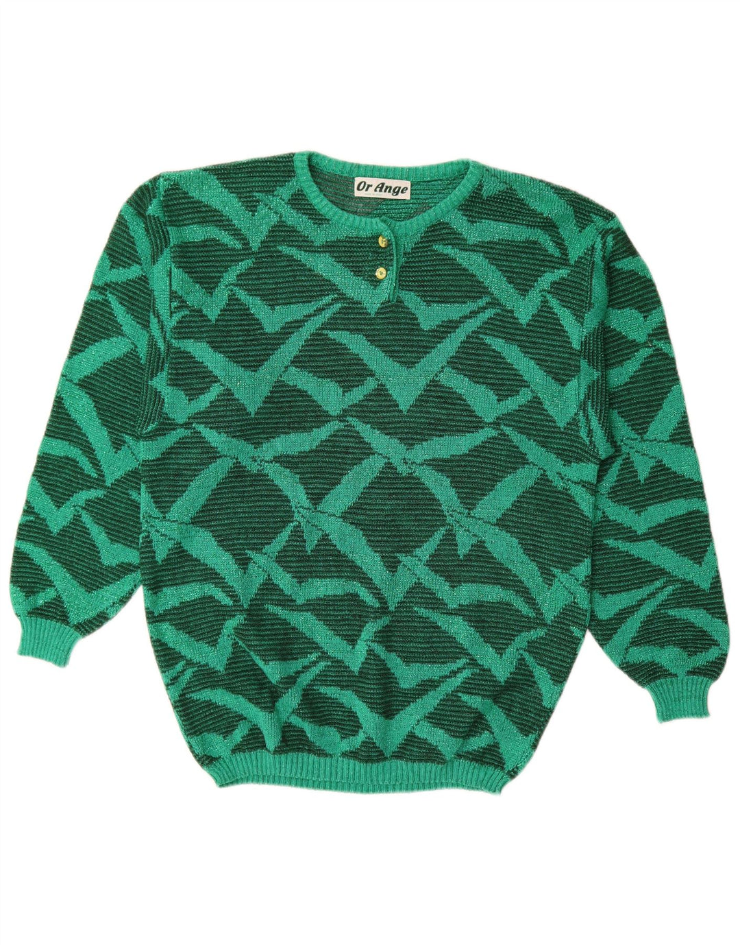 Maglione girocollo da donna vintage con motivo astratto girocollo UK 16 grande verde
