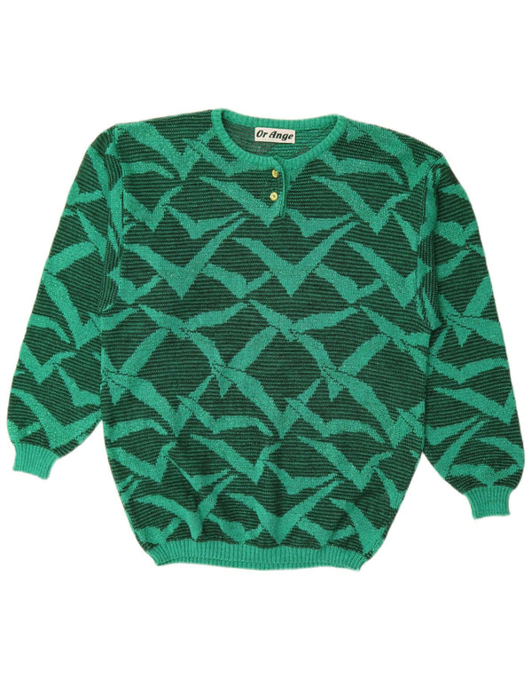Maglione girocollo da donna vintage con motivo astratto girocollo UK 16 grande verde