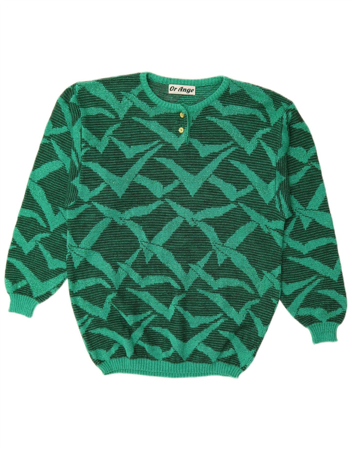 Maglione girocollo da donna vintage con motivo astratto girocollo UK 16 grande verde