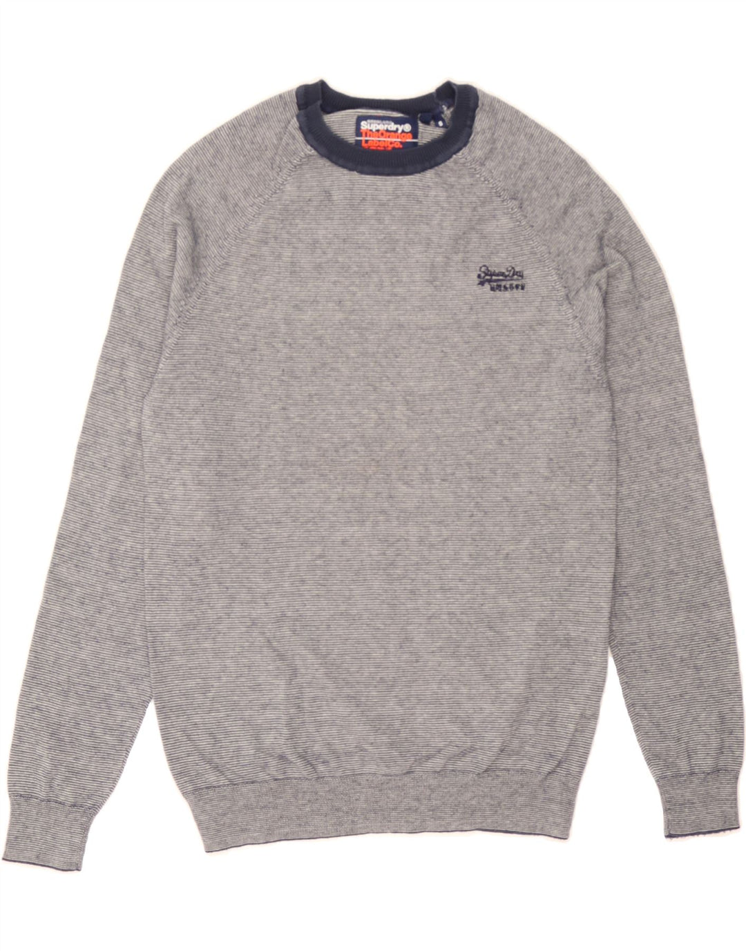 SUPERDRY Mens Crew Neck Jumper Sweater Small Navy Blue Striped Cotton Vintage Superdry and Second-Hand Superdry from Messina Hembry 