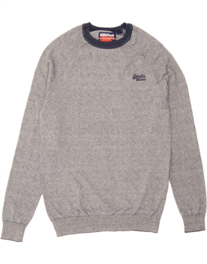 SUPERDRY Mens Crew Neck Jumper Sweater Small Navy Blue Striped Cotton Vintage Superdry and Second-Hand Superdry from Messina Hembry 