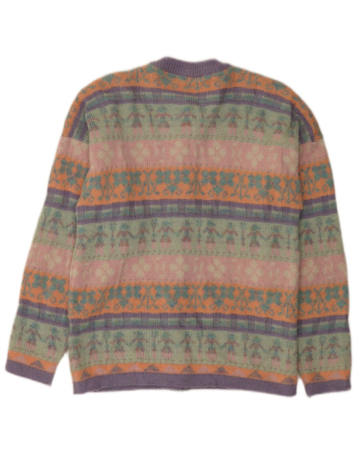 Maglione cardigan da donna vintage UK 12 Medio multicolore Fair Isle