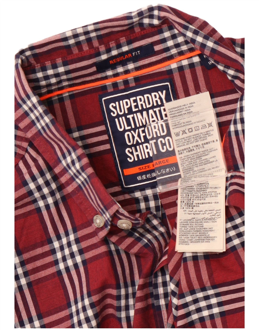 Camicia da uomo con vestibilità regolare SUPERDRY, cotone a quadri bordeaux grandi