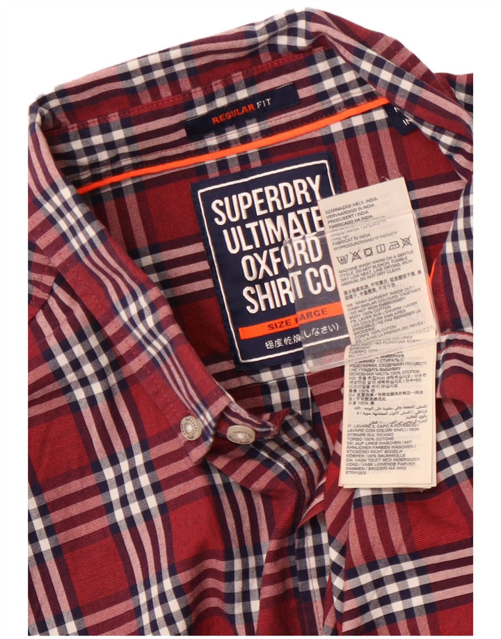 Camicia da uomo con vestibilità regolare SUPERDRY, cotone a quadri bordeaux grandi
