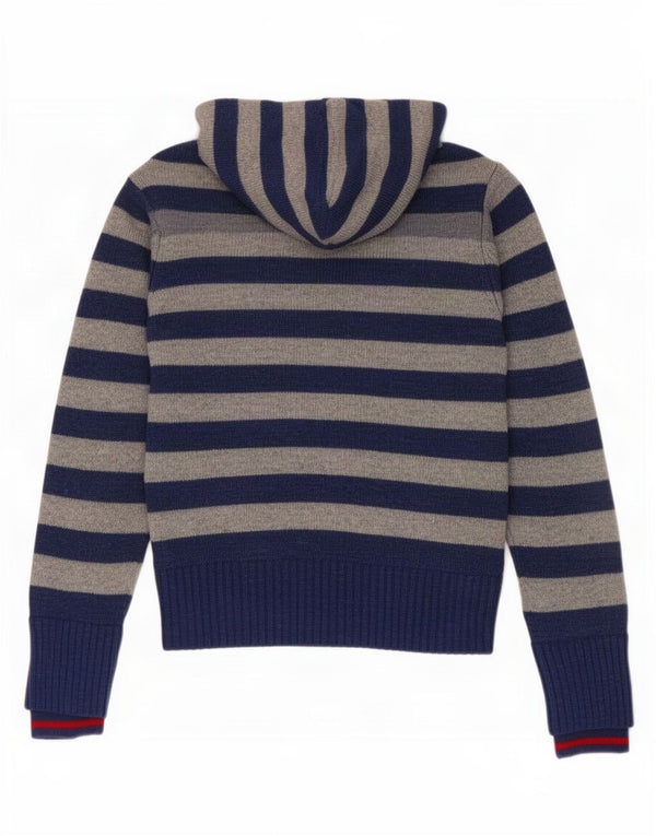 Woolrich Womens Hooded Jumper Sweater UK 14 Medium Blue Striped Wool