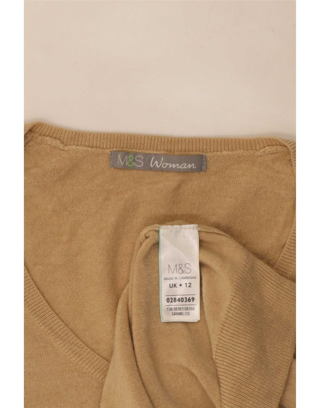 Maglione da donna con scollo a V Marks & Spencer UK 12 Acrilico beige medio