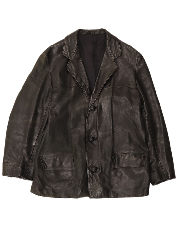 Giacca in pelle vintage da uomo UK 38 media nera
