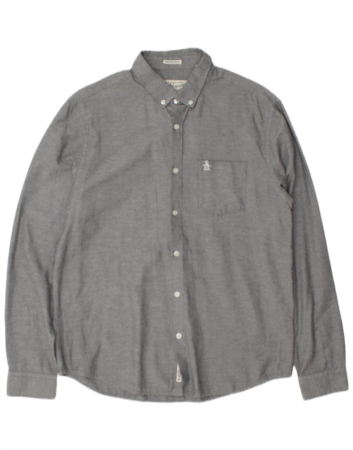 Camicia slim fit da uomo Penguin grande in cotone grigio