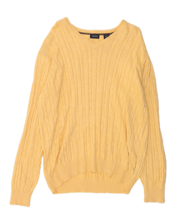 IZOD Mens V-Neck Jumper Sweater Large Yellow Cotton Vintage Izod and Second-Hand Izod from Messina Hembry 