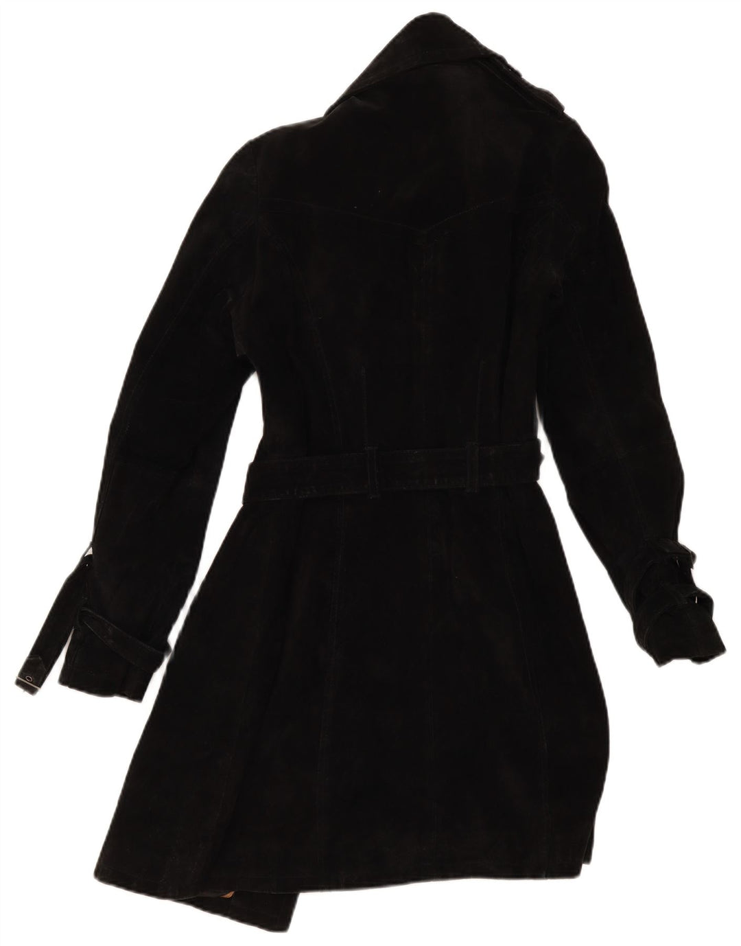 MONTGOMERY Cappotto Doppio Petto in Pelle Scamosciata da Donna IT 40 Piccolo in Pelle Nera