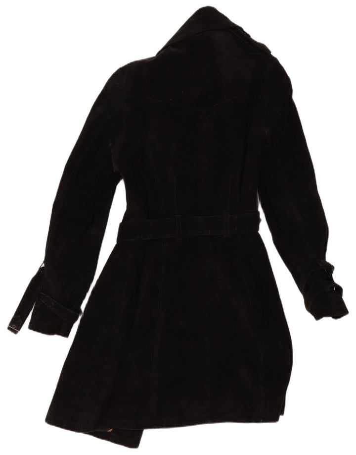 MONTGOMERY Cappotto Doppio Petto in Pelle Scamosciata da Donna IT 40 Piccolo in Pelle Nera
