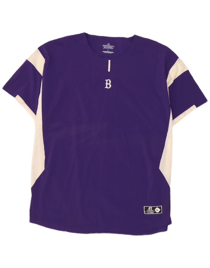 RUSSELL ATHLETIC T-shirt da uomo Top grande in nylon color block viola