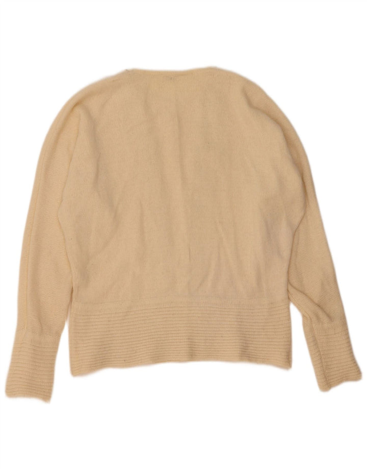 Maglione da donna vintage con scollo a barca IT 46 grande in lana bianco sporco