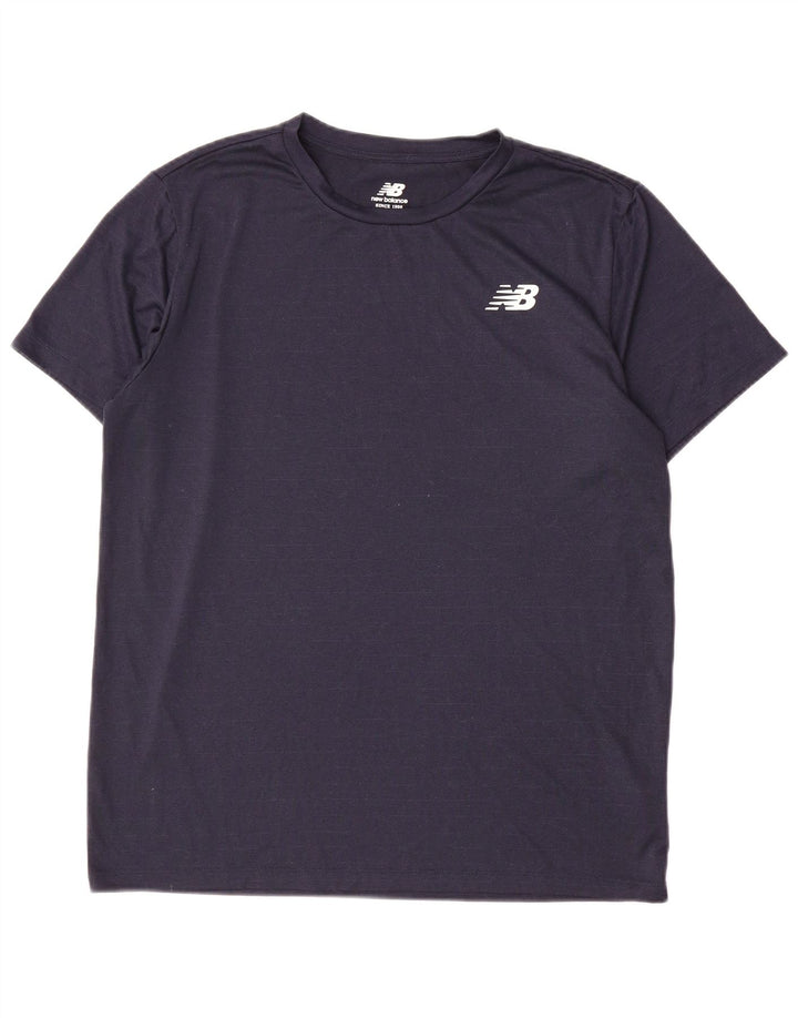 T-shirt da uomo New Balance Top grande poliestere gessato blu navy