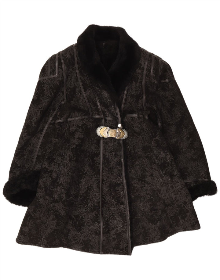 Cappotto in shearling vintage da donna IT 44 Shearling floreale nero medio