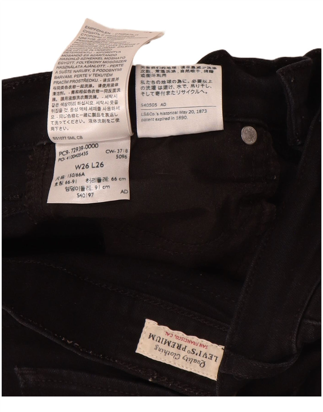 Jeans dritti da uomo Levi's W26 L26 cotone nero