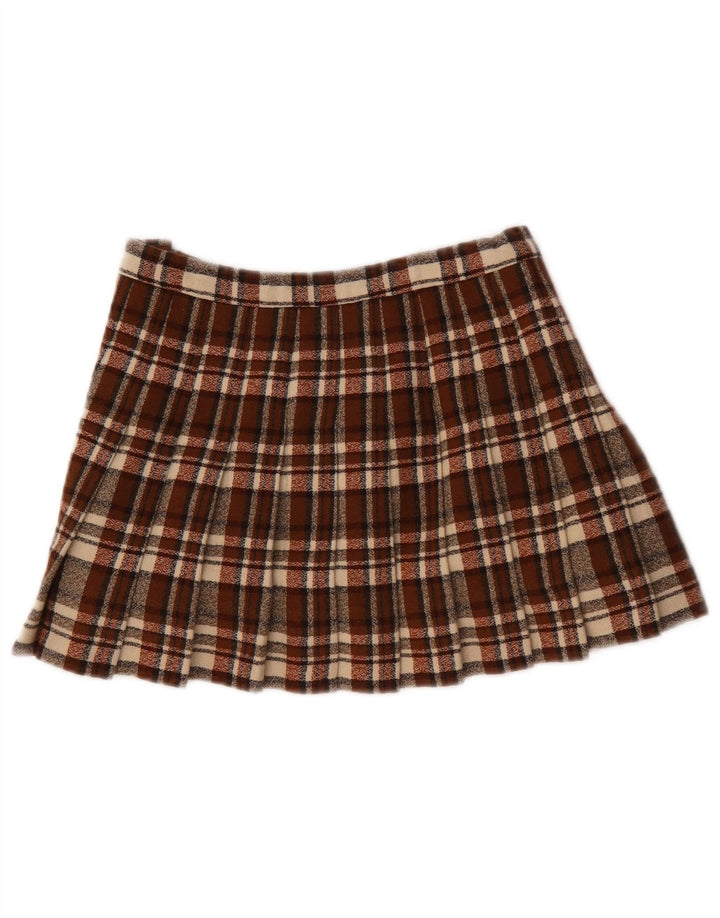 Minigonna a pieghe vintage da donna W28 scozzese marrone medio