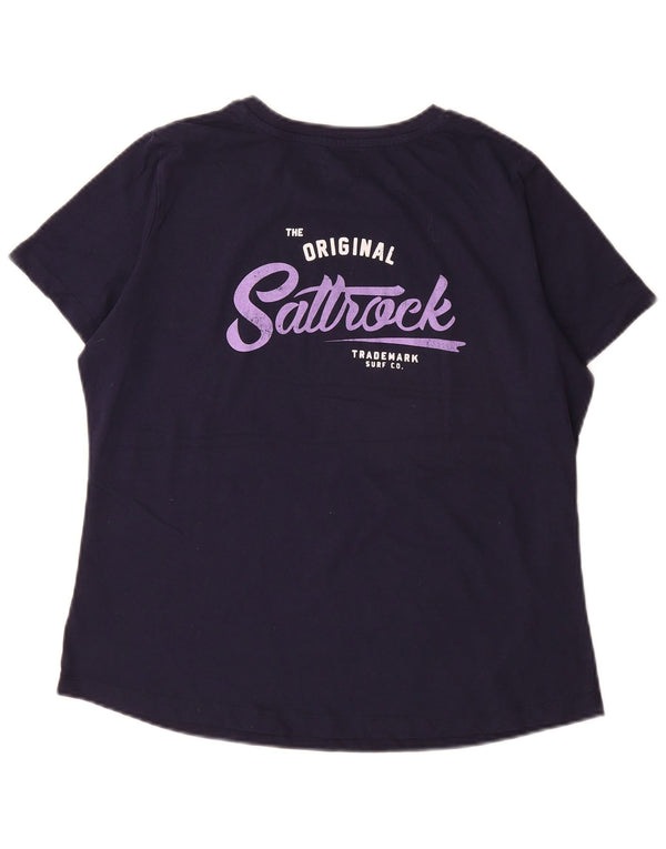 T-shirt grafica da donna Saltrock Top UK 16 grande cotone blu navy