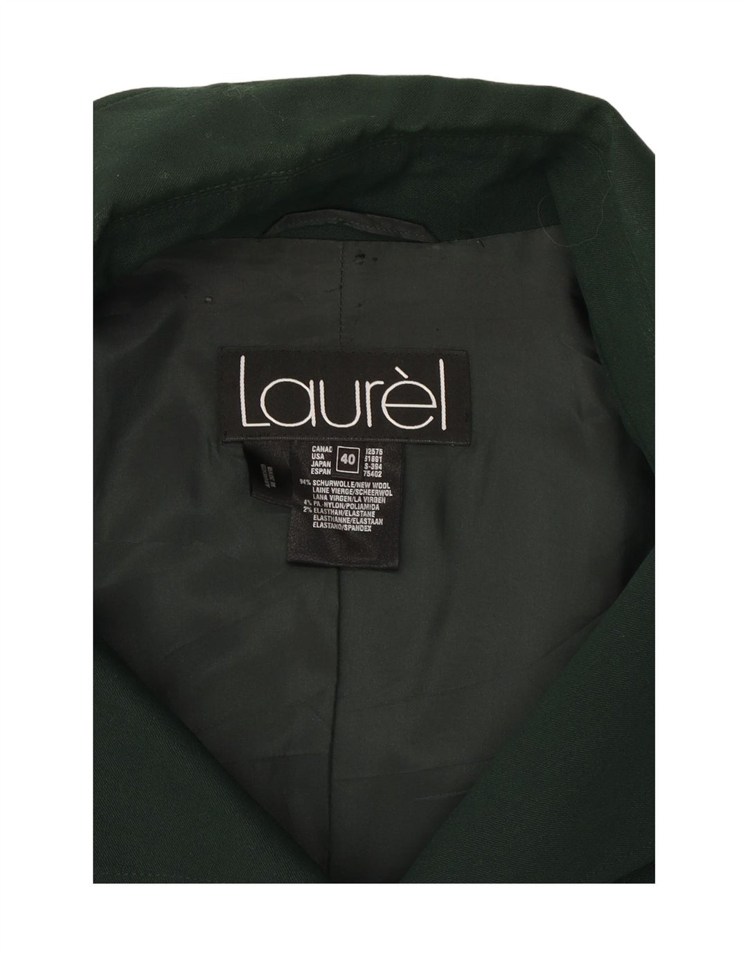 LAUREL Womens Longline 3 Button Blazer Jacket EU 40 Medium Green Wool Vintage Laurel and Second-Hand Laurel from Messina Hembry 