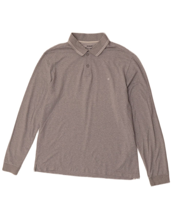 Polo da uomo a maniche lunghe Champion Large in cotone grigio