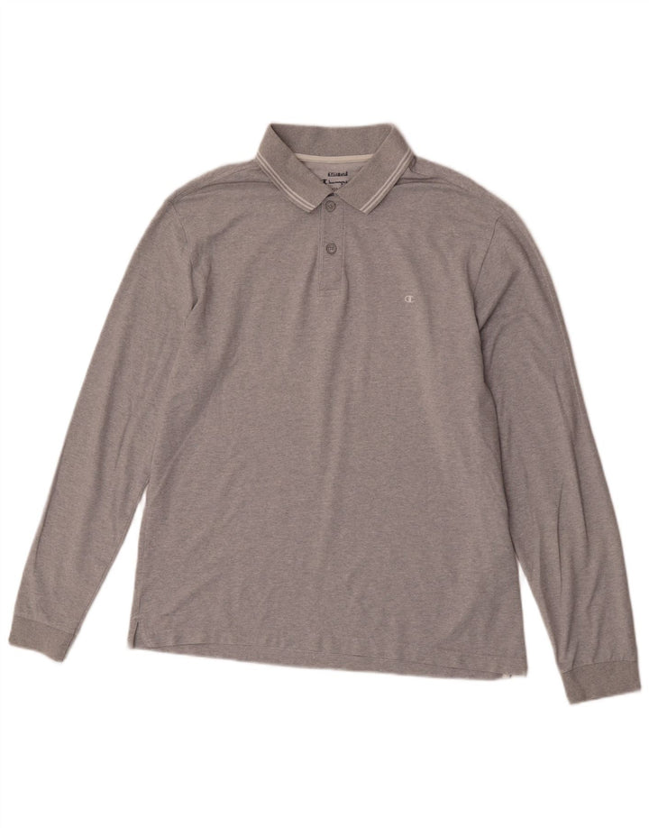 Polo da uomo a maniche lunghe Champion Large in cotone grigio