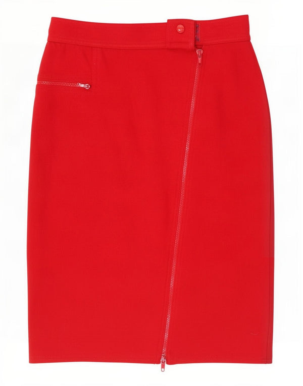 Gonna a tubino vintage da donna IT 46 grande W28 lana rossa