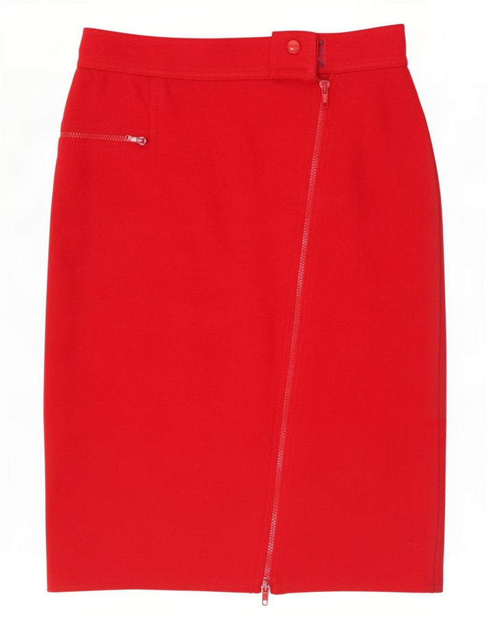 Gonna a tubino vintage da donna IT 46 grande W28 lana rossa