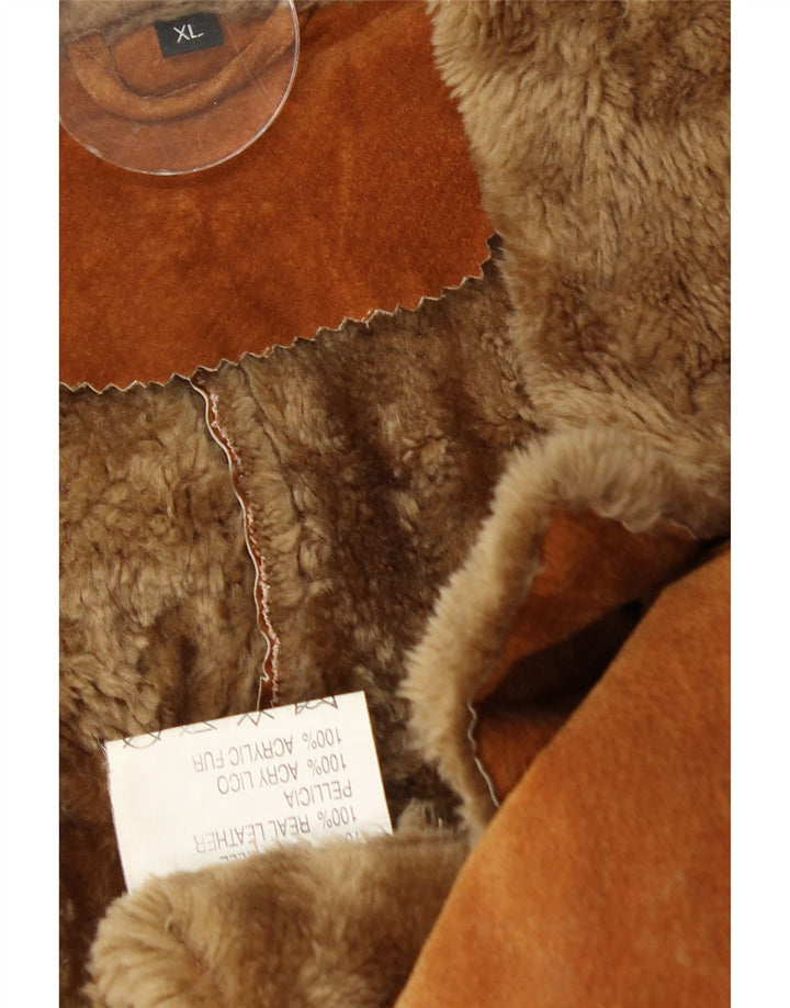 Cappotto in shearling vintage da donna UK 18 XL in pelle marrone
