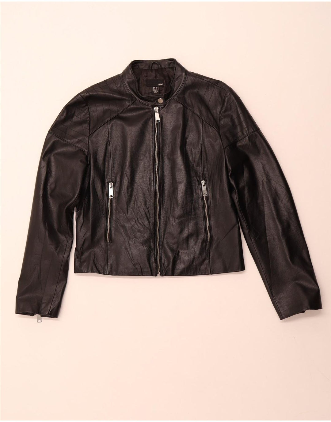 Giacca in pelle corta da donna H&M UK 16 grande in pelle nera