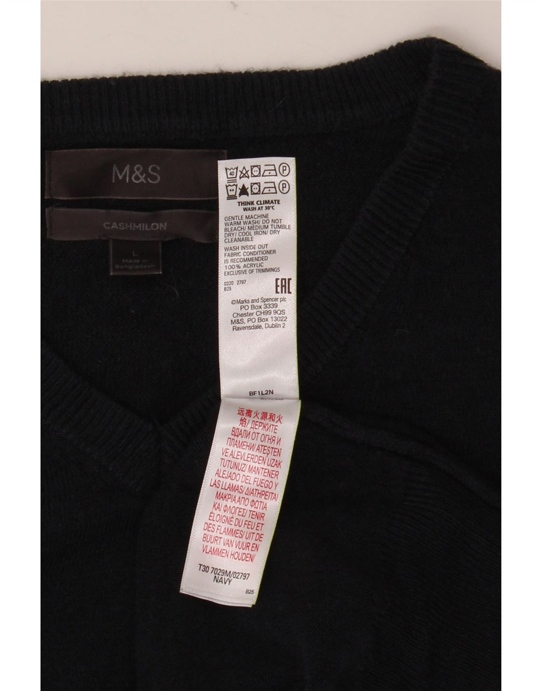 MARKS & SPENCER Maglione da uomo con scollo a V grande acrilico blu navy