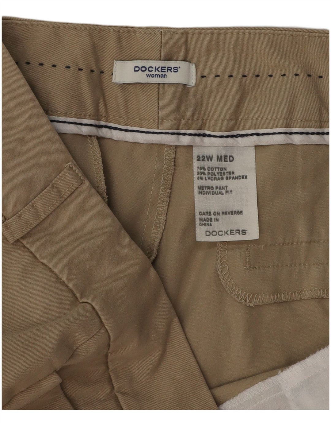 DOCKERS Pantaloni casual dritti da donna US 22 3XL W42 L30 Cotone beige