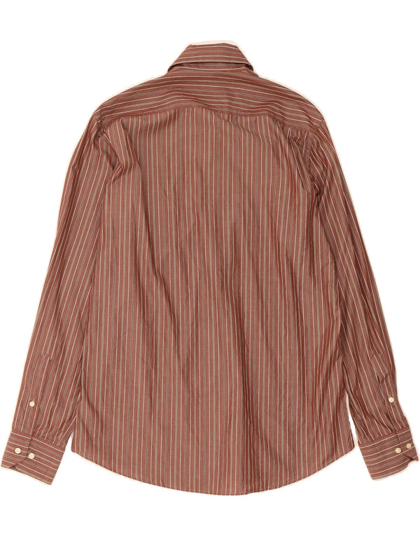 MASSIMO DUTTI Mens Shirt Size 40 Medium Brown Striped Cotton