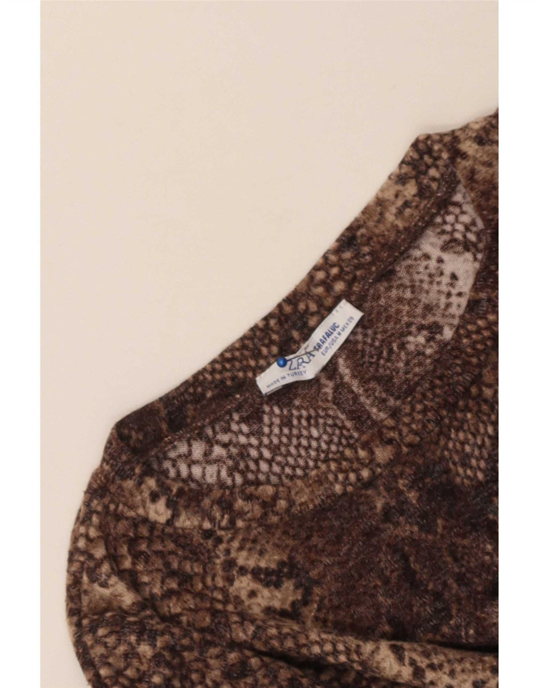 Top Zara da donna con maniche a 3/4 UK 14 marrone medio stampa animalier