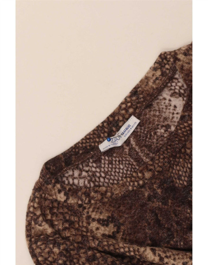 Top Zara da donna con maniche a 3/4 UK 14 marrone medio stampa animalier
