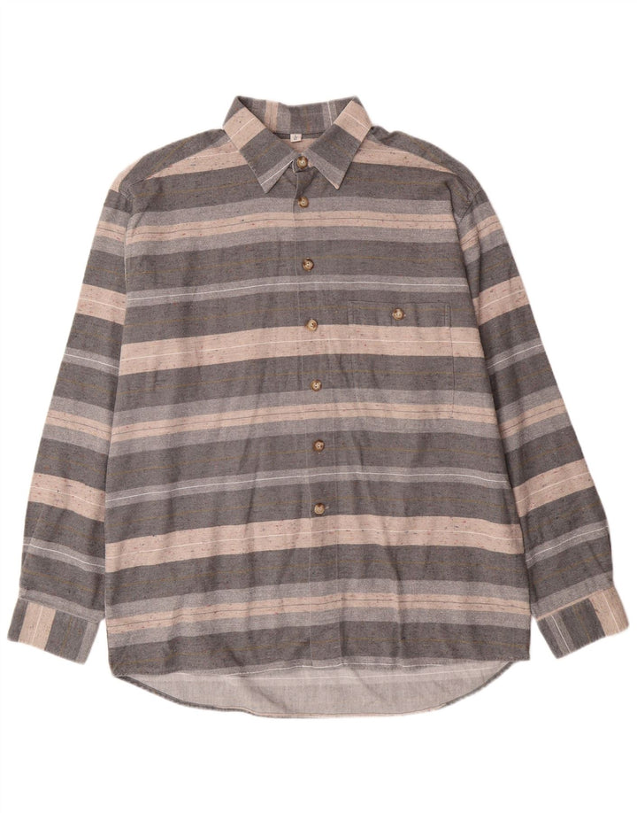 Camicia da uomo in flanella Stefano taglia 42 grande a righe grigie