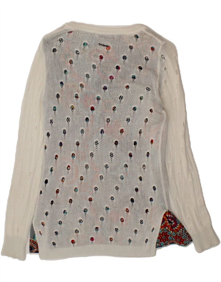 DESIGUAL Womens Boat Neck Jumper Sweater UK 10 Small White Polyester Vintage Desigual and Second-Hand Desigual from Messina Hembry 