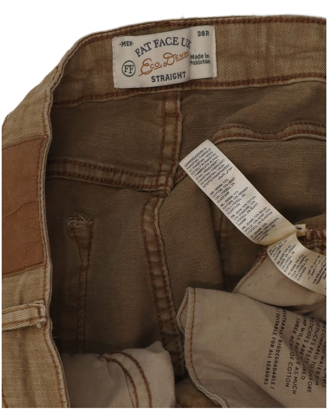 Jeans dritti regolari da uomo Fat Face W38 L32 cotone beige