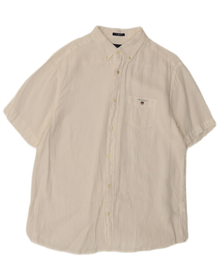 Gant Camicia da uomo a maniche corte vestibilità regolare XL Lino bianco